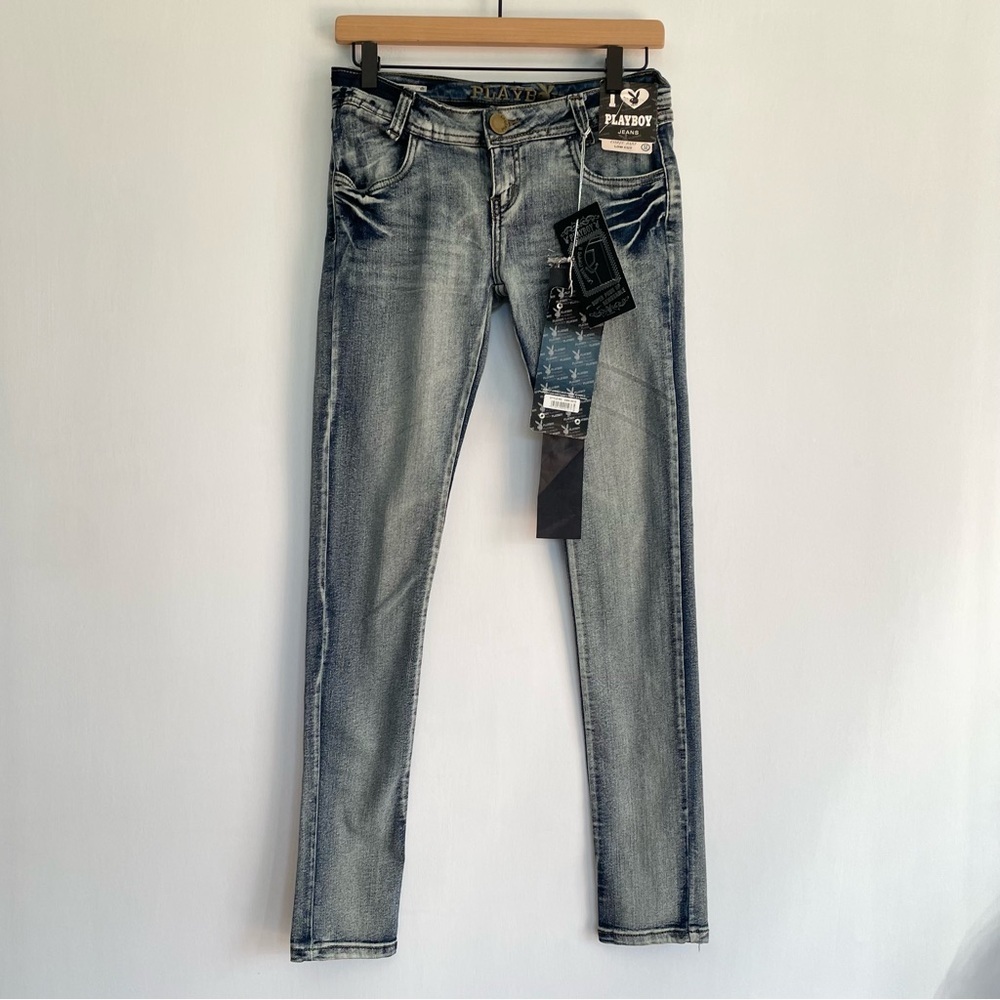 NWT Y2K Playboy Skinny Jeans Low Cut Butt Pads Vintage Low Rise Tight Fit 26